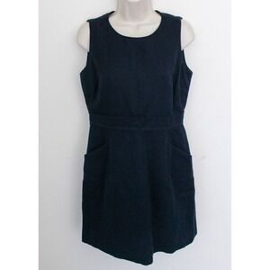 Tory Burch Dress Size 8 Navy Blue Sleeveless Sheath Pockets Linen Blend Casual